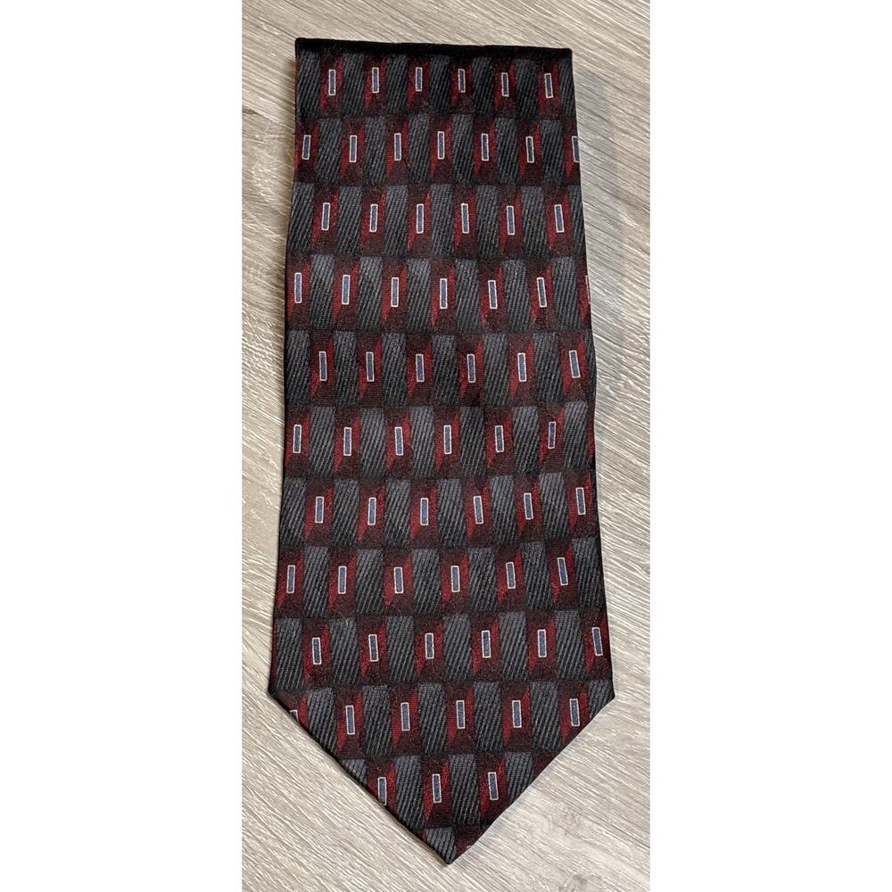 Louis Roth 100% Silk Tie Gray Red Blue Geometric‎ Men 60 X 4